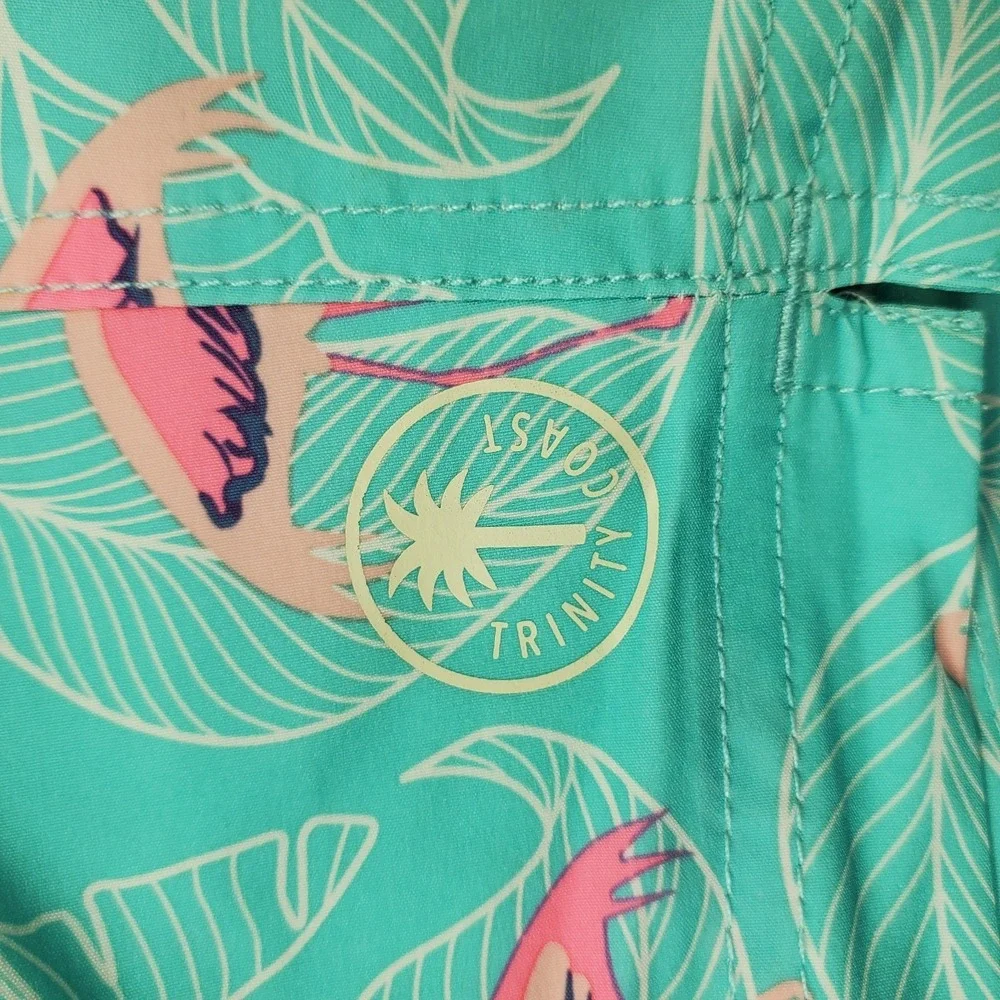 Trinity Coast‎ Swim Trunk Shorts Mens 2XL Multi Flamingo Print Mesh Lined UPF 50